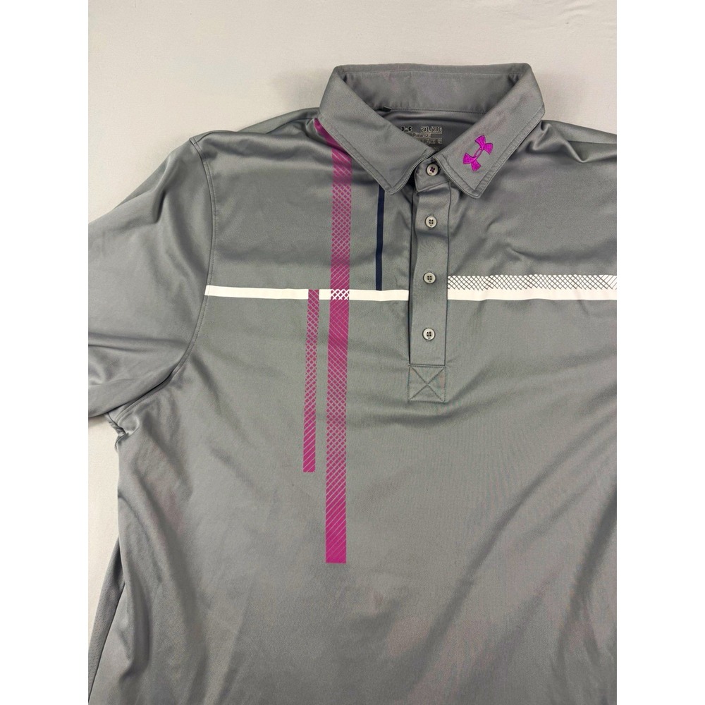 Under Armour HeatGear striped mesh polo ss shirt, loose fit, gray/purple 2XL